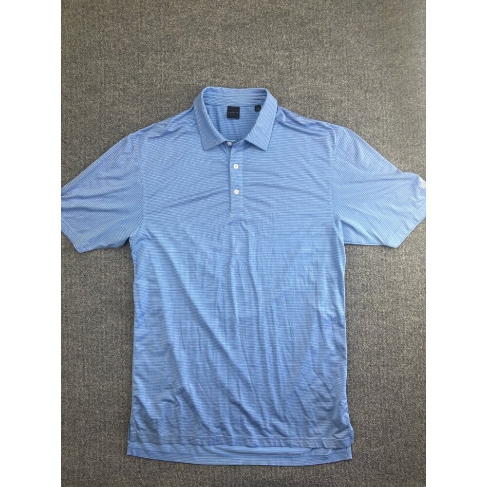 Dunning Polo Shirt Men's XL Blue White Pinstripe‎ Short Sleeve Button Whitefish